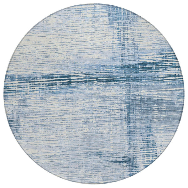 HomeRoots 5' Durable Sky Blue and Ivory Striped Area Rug - Perfect for Indoor and Outdoor Spaces, Easy Care! 8' Round 628033