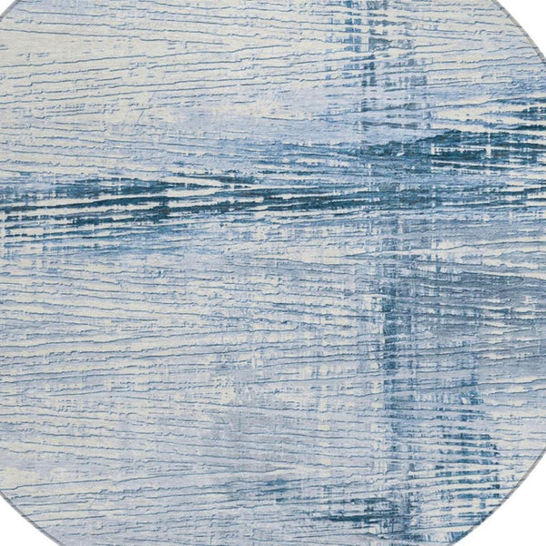 HomeRoots 5' Durable Sky Blue and Ivory Striped Area Rug - Perfect for Indoor and Outdoor Spaces, Easy Care! 8' Round 628033
