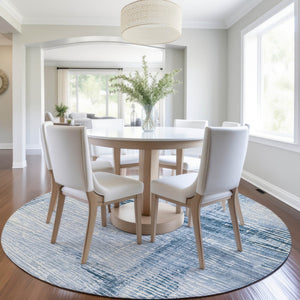 HomeRoots 5' Durable Sky Blue and Ivory Striped Area Rug - Perfect for Indoor and Outdoor Spaces, Easy Care! 8' Round 628033