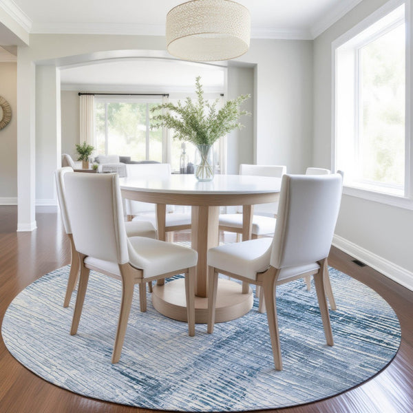 HomeRoots 5' Durable Sky Blue and Ivory Striped Area Rug - Perfect for Indoor and Outdoor Spaces, Easy Care! 8' Round 628033