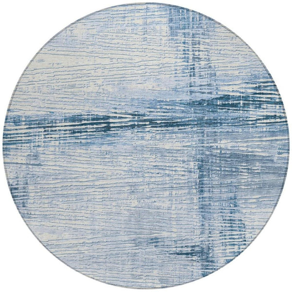 HomeRoots 5' Durable Sky Blue and Ivory Striped Area Rug - Perfect for Indoor and Outdoor Spaces, Easy Care! 8' Round 628033