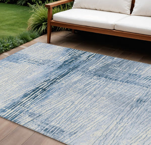 HomeRoots 5' Durable Sky Blue and Ivory Striped Area Rug - Perfect for Indoor and Outdoor Spaces, Easy Care! 8' X 10' 628034