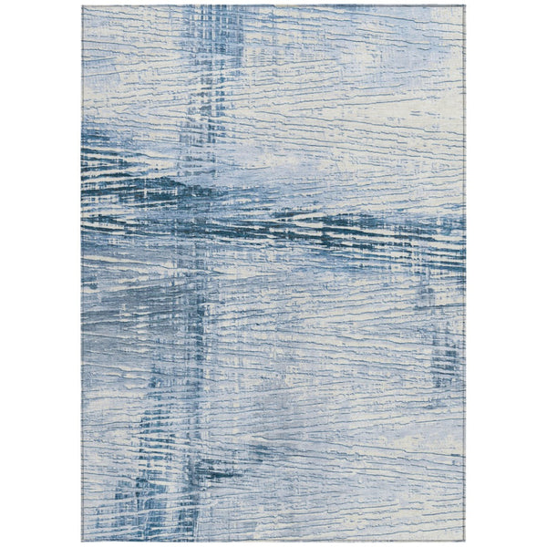 HomeRoots 5' Durable Sky Blue and Ivory Striped Area Rug - Perfect for Indoor and Outdoor Spaces, Easy Care! 9' X 12' 628035