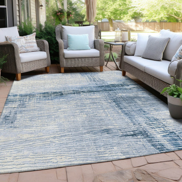 HomeRoots 5' Durable Sky Blue and Ivory Striped Area Rug - Perfect for Indoor and Outdoor Spaces, Easy Care! 9' X 12' 628035