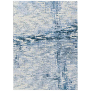 HomeRoots 5' Durable Sky Blue and Ivory Striped Area Rug - Perfect for Indoor and Outdoor Spaces, Easy Care! 9' X 12' 628035