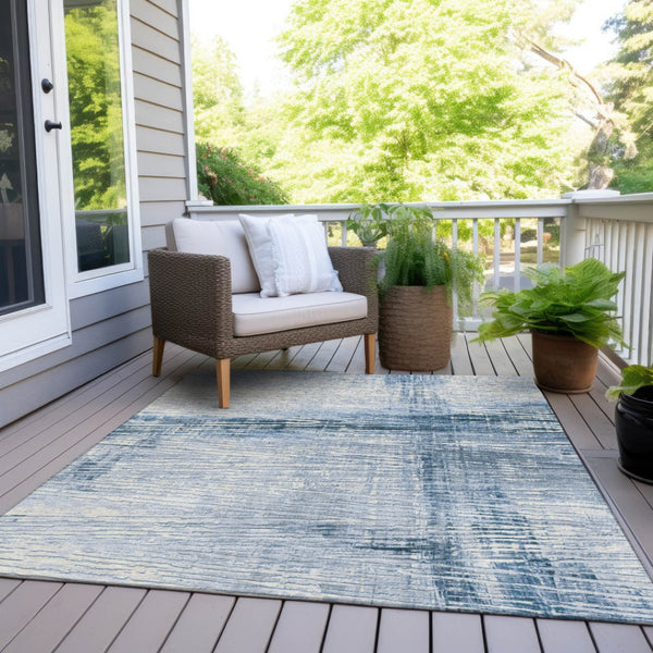 HomeRoots 5' Durable Sky Blue and Ivory Striped Area Rug - Perfect for Indoor and Outdoor Spaces, Easy Care! 9' X 12' 628035