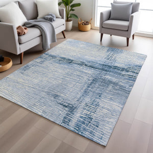 HomeRoots 5' Durable Sky Blue and Ivory Striped Area Rug - Perfect for Indoor and Outdoor Spaces, Easy Care! 10' X 14' 628036
