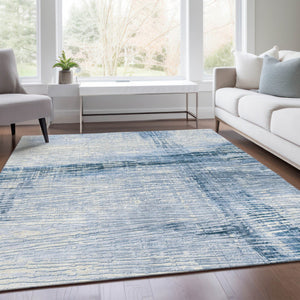 HomeRoots 5' Durable Sky Blue and Ivory Striped Area Rug - Perfect for Indoor and Outdoor Spaces, Easy Care! 10' X 14' 628036