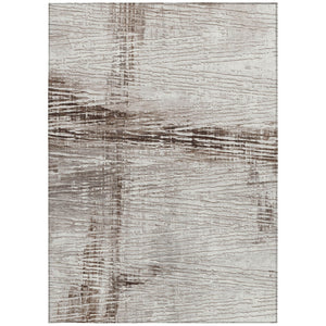 HomeRoots 5' Durable Taupe and Ivory Striped Washable Area Rug for Indoor and Outdoor Use – Easy Care! 5' X 8' 628038