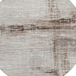 HomeRoots 5' Durable Taupe and Ivory Striped Washable Area Rug for Indoor and Outdoor Use – Easy Care! 8' Round 628039