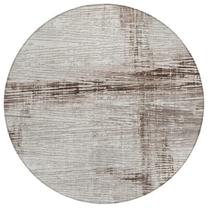 HomeRoots 5' Durable Taupe and Ivory Striped Washable Area Rug for Indoor and Outdoor Use – Easy Care! 8' Round 628039