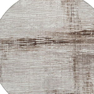 HomeRoots 5' Durable Taupe and Ivory Striped Washable Area Rug for Indoor and Outdoor Use – Easy Care! 8' Round 628039