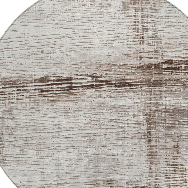 HomeRoots 5' Durable Taupe and Ivory Striped Washable Area Rug for Indoor and Outdoor Use – Easy Care! 8' Round 628039