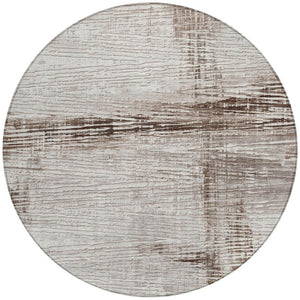 HomeRoots 5' Durable Taupe and Ivory Striped Washable Area Rug for Indoor and Outdoor Use – Easy Care! 8' Round 628039