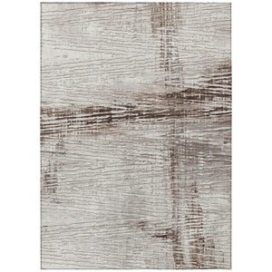 HomeRoots 5' Durable Taupe and Ivory Striped Washable Area Rug for Indoor and Outdoor Use – Easy Care! 8' X 10' 628040