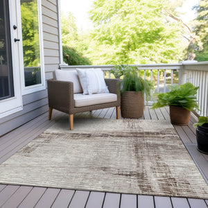HomeRoots 5' Durable Taupe and Ivory Striped Washable Area Rug for Indoor and Outdoor Use – Easy Care! 8' X 10' 628040