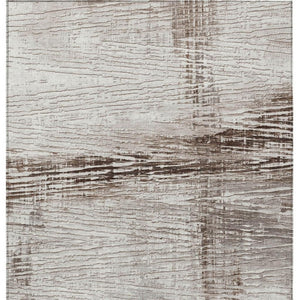 HomeRoots 5' Durable Taupe and Ivory Striped Washable Area Rug for Indoor and Outdoor Use – Easy Care! 9' X 12' 628041