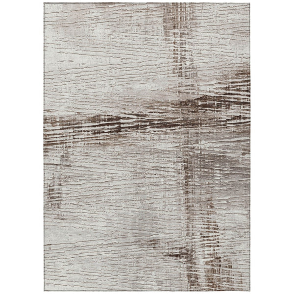 HomeRoots 5' Durable Taupe and Ivory Striped Washable Area Rug for Indoor and Outdoor Use – Easy Care! 9' X 12' 628041