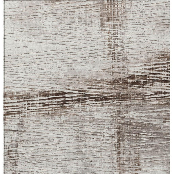 HomeRoots 5' Durable Taupe and Ivory Striped Washable Area Rug for Indoor and Outdoor Use – Easy Care! 10' X 14' 628042