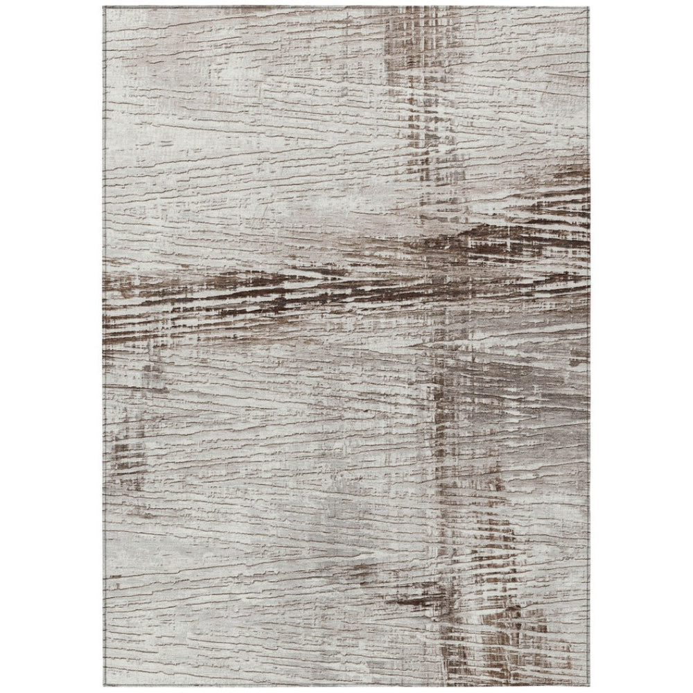 HomeRoots 5' Durable Taupe and Ivory Striped Washable Area Rug for Indoor and Outdoor Use – Easy Care! 10' X 14' 628042