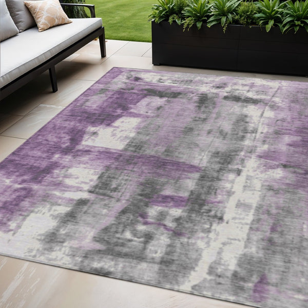 HomeRoots 5' Abstract Purple and Ivory Area Rug - Stylish, Washable, Indoor/Outdoor Decor for Any Space 5' X 8' 628056
