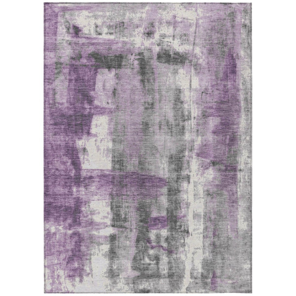HomeRoots 5' Abstract Purple and Ivory Area Rug - Stylish, Washable, Indoor/Outdoor Decor for Any Space 5' X 8' 628056