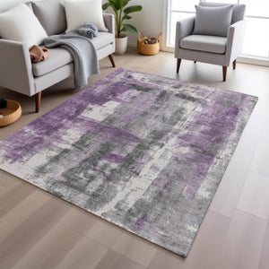 HomeRoots 5' Abstract Purple and Ivory Area Rug - Stylish, Washable, Indoor/Outdoor Decor for Any Space 5' X 8' 628056
