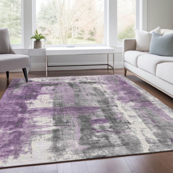 HomeRoots 5' Abstract Purple and Ivory Area Rug - Stylish, Washable, Indoor/Outdoor Decor for Any Space 5' X 8' 628056