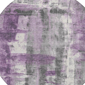 HomeRoots 5' Abstract Purple and Ivory Area Rug - Stylish, Washable, Indoor/Outdoor Decor for Any Space 8' Round 628057