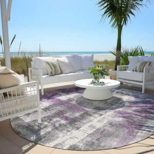 HomeRoots 5' Abstract Purple and Ivory Area Rug - Stylish, Washable, Indoor/Outdoor Decor for Any Space 8' Round 628057