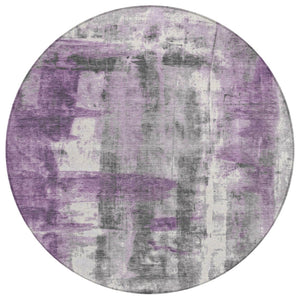 HomeRoots 5' Abstract Purple and Ivory Area Rug - Stylish, Washable, Indoor/Outdoor Decor for Any Space 8' Round 628057