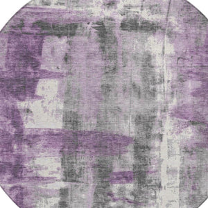 HomeRoots 5' Abstract Purple and Ivory Area Rug - Stylish, Washable, Indoor/Outdoor Decor for Any Space 8' Round 628057