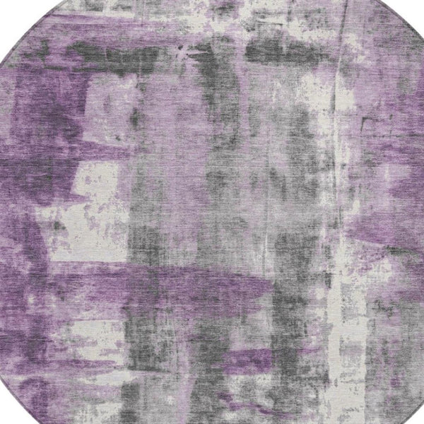 HomeRoots 5' Abstract Purple and Ivory Area Rug - Stylish, Washable, Indoor/Outdoor Decor for Any Space 8' Round 628057