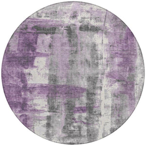 HomeRoots 5' Abstract Purple and Ivory Area Rug - Stylish, Washable, Indoor/Outdoor Decor for Any Space 8' Round 628057