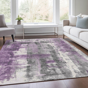 HomeRoots 5' Abstract Purple and Ivory Area Rug - Stylish, Washable, Indoor/Outdoor Decor for Any Space 8' X 10' 628058
