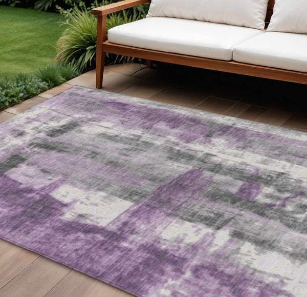 HomeRoots 5' Abstract Purple and Ivory Area Rug - Stylish, Washable, Indoor/Outdoor Decor for Any Space 9' X 12' 628059