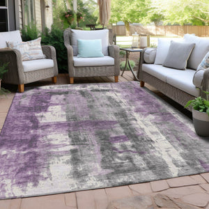 HomeRoots 5' Abstract Purple and Ivory Area Rug - Stylish, Washable, Indoor/Outdoor Decor for Any Space 10' X 14' 628060