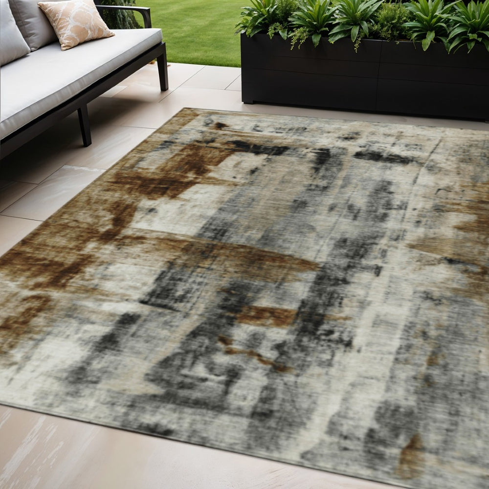 HomeRoots 5' Stylish Taupe and Ivory Abstract Washable Area Rug for Indoor and Outdoor High-Traffic Spaces 5' X 8' 628068