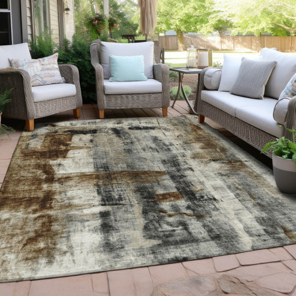 HomeRoots 5' Stylish Taupe and Ivory Abstract Washable Area Rug for Indoor and Outdoor High-Traffic Spaces 5' X 8' 628068