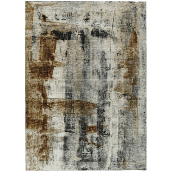 HomeRoots 5' Stylish Taupe and Ivory Abstract Washable Area Rug for Indoor and Outdoor High-Traffic Spaces 5' X 8' 628068
