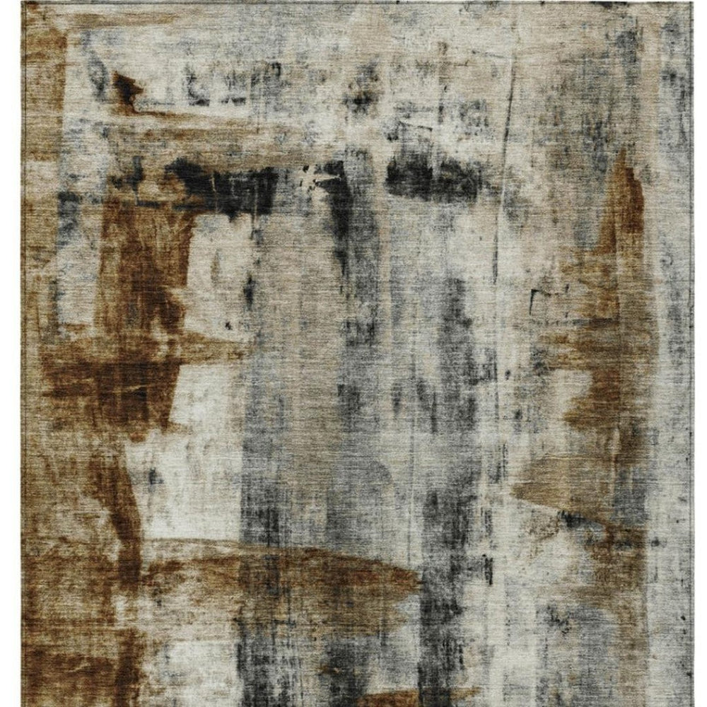 HomeRoots 5' Stylish Taupe and Ivory Abstract Washable Area Rug for Indoor and Outdoor High-Traffic Spaces 5' X 8' 628068