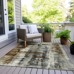 HomeRoots 5' Stylish Taupe and Ivory Abstract Washable Area Rug for Indoor and Outdoor High-Traffic Spaces 5' X 8' 628068