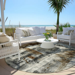 HomeRoots 5' Stylish Taupe and Ivory Abstract Washable Area Rug for Indoor and Outdoor High-Traffic Spaces 8' Round 628069