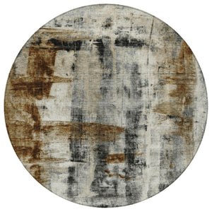 HomeRoots 5' Stylish Taupe and Ivory Abstract Washable Area Rug for Indoor and Outdoor High-Traffic Spaces 8' Round 628069