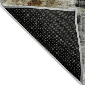 HomeRoots 5' Stylish Taupe and Ivory Abstract Washable Area Rug for Indoor and Outdoor High-Traffic Spaces 8' Round 628069
