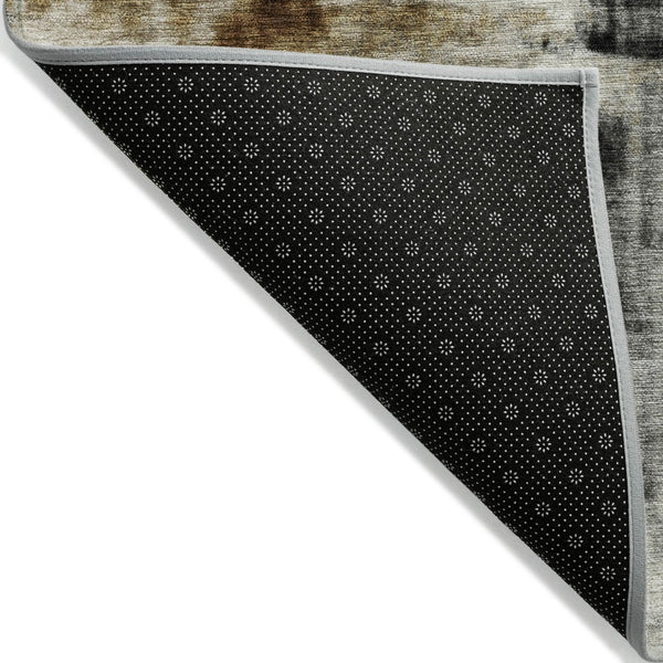 HomeRoots 5' Stylish Taupe and Ivory Abstract Washable Area Rug for Indoor and Outdoor High-Traffic Spaces 8' Round 628069