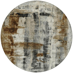 HomeRoots 5' Stylish Taupe and Ivory Abstract Washable Area Rug for Indoor and Outdoor High-Traffic Spaces 8' Round 628069