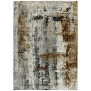 HomeRoots 5' Stylish Taupe and Ivory Abstract Washable Area Rug for Indoor and Outdoor High-Traffic Spaces 10' X 14' 628072
