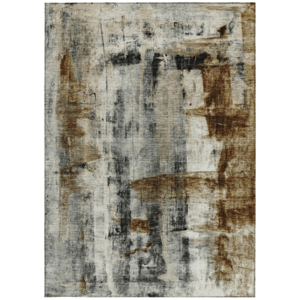 HomeRoots 5' Stylish Taupe and Ivory Abstract Washable Area Rug for Indoor and Outdoor High-Traffic Spaces 10' X 14' 628072