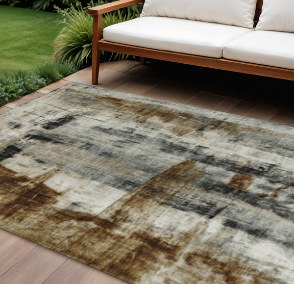 HomeRoots 5' Stylish Taupe and Ivory Abstract Washable Area Rug for Indoor and Outdoor High-Traffic Spaces 10' X 14' 628072